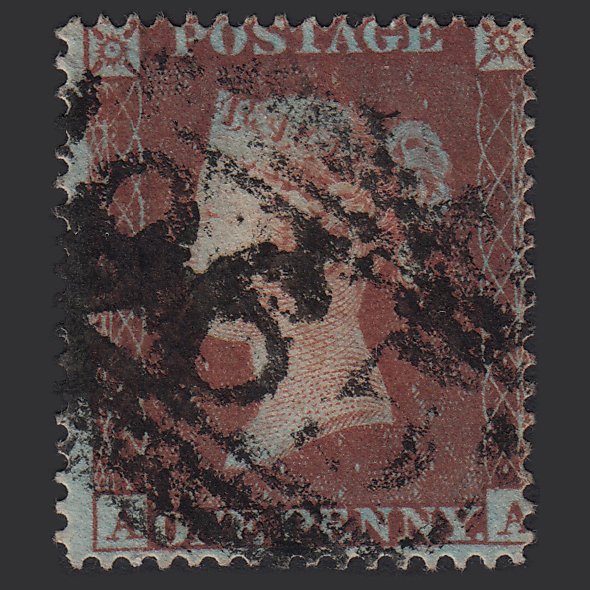 GB QV 1854 1d Plum Plate R1 SG17-C1(4) AA FU Alderney 965