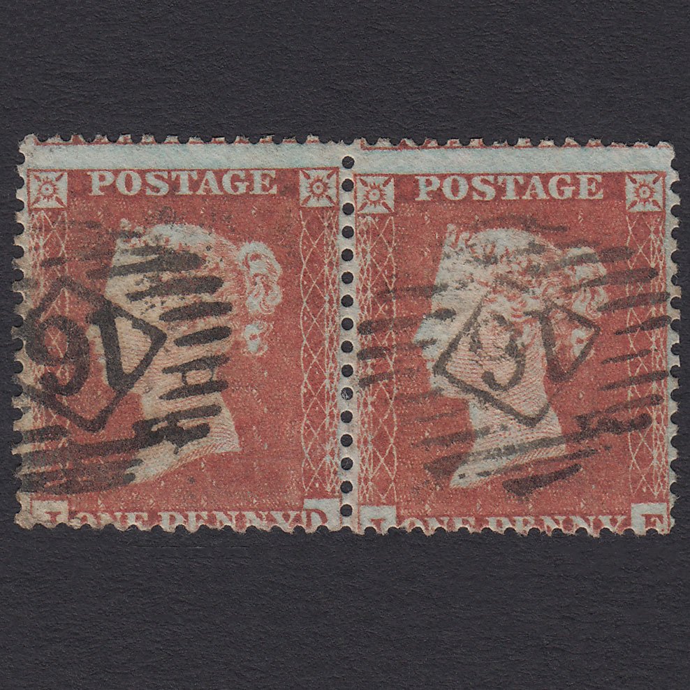 GB QV 1855 1d Red-brown (Plate 194) SG22-C2(1) JD-JE FU Pair Misperf