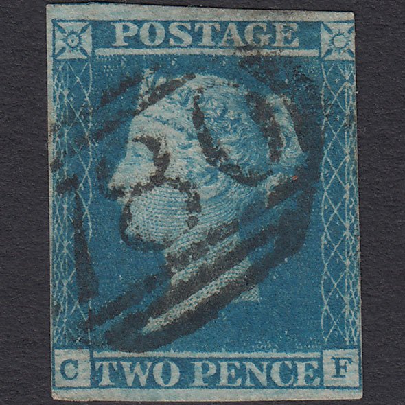 GB QV 1841 2d Blue (Plate 3) SG14-E1(2) CF FU 3 Margins Tavistock 780