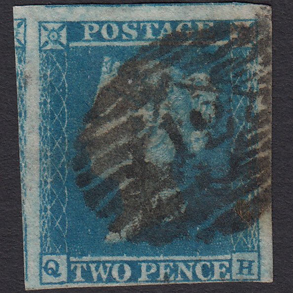 GB QV 1841 2d Blue (Plate 4) SG14-E1(2) QH GU 4 Margins London IS 12