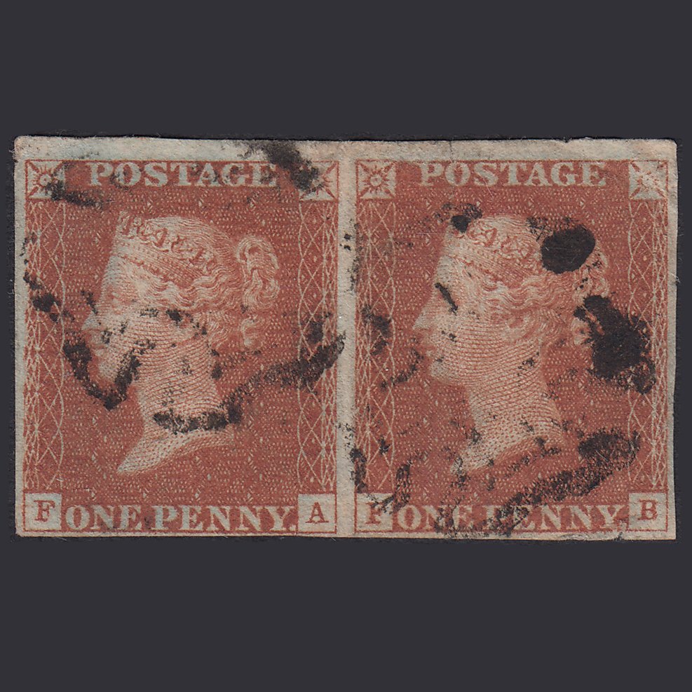 GB QV 1841 1d Red-Brown Plate 29 SG8-B1(1) FA-FB GU Pair 4M Maltese Cross