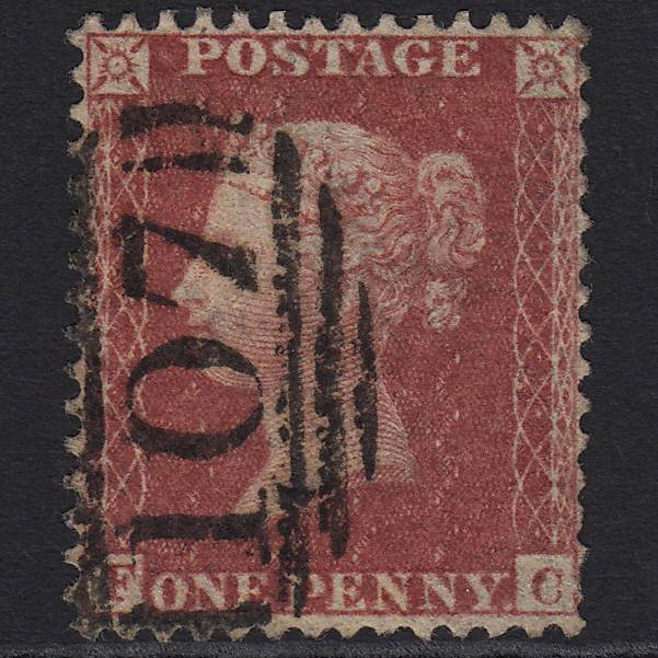 GB QV 1857 1d Rose-red (Plate 27) SG40-C10(1) FC GU Bradford 107