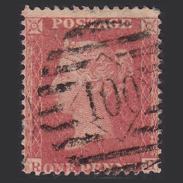 GB QV 1857 1d Pale Rose Plate R17 SG39-C10(3) RH FU London IS 100