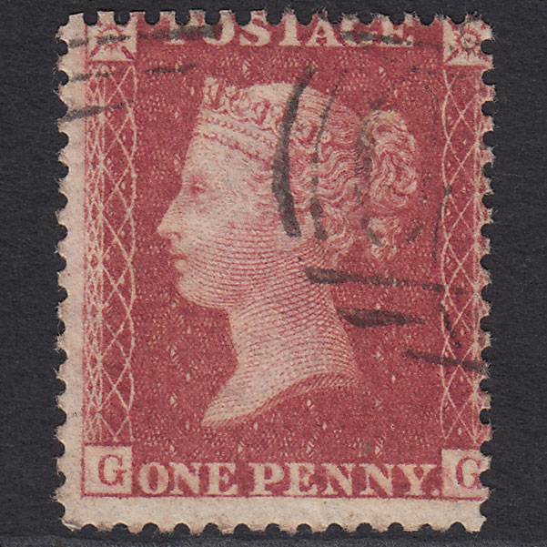 GB QV 1857 1d Deep Rose-red (Plate 58) SG41-C10(4) GG FU Light Cancel Misperf