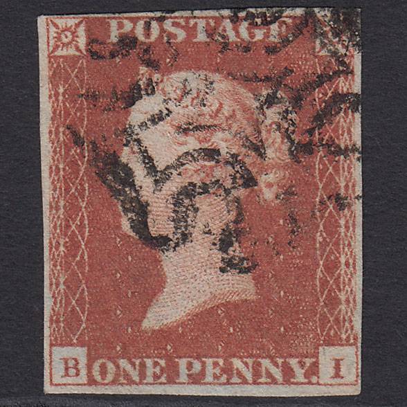 GB QV 1841 1d Red-brown (Plate 19) SG8-B1(1) BI FU 4 Margins Maltese Cross
