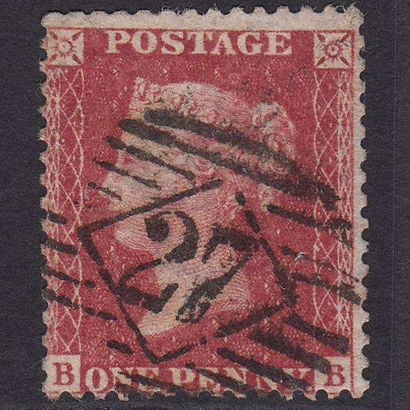 GB QV 1857 1d Deep Rose-red (Plate 57) SG41-C10(4) BB GU London IS 27