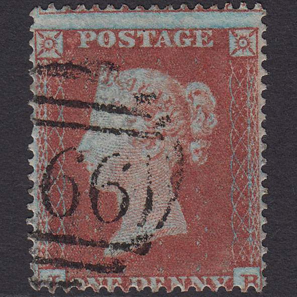 GB QV 1854 1d Red-brown (Plate 181) SG17-C1(1) Framed Reverse IB FU Misperf