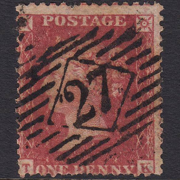 GB QV 1857 1d Deep Rose-red (Plate 52) SG41-C10(4) TK GU London IS 27