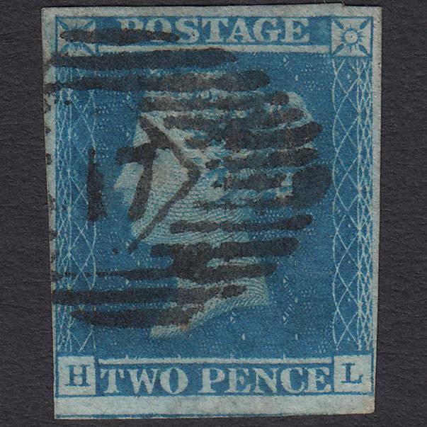 GB QV 1841 2d Blue (Plate 3) SG14-E1(2) HL FU 4 Margins London IS 17