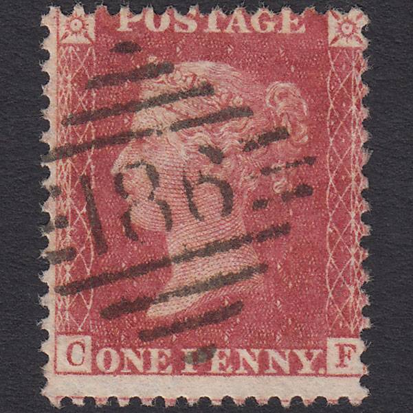 GB QV 1857 1d Rose-red (Plate 57) SG40-C10(1) CF VFU Dublin 186