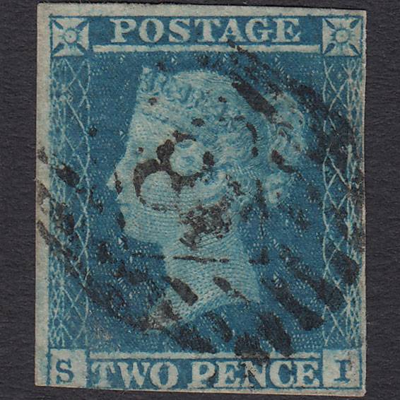 GB QV 1841 2d Blue (Plate 4) SG14-E1(2) SI GU 3 Margins London IS Cancel