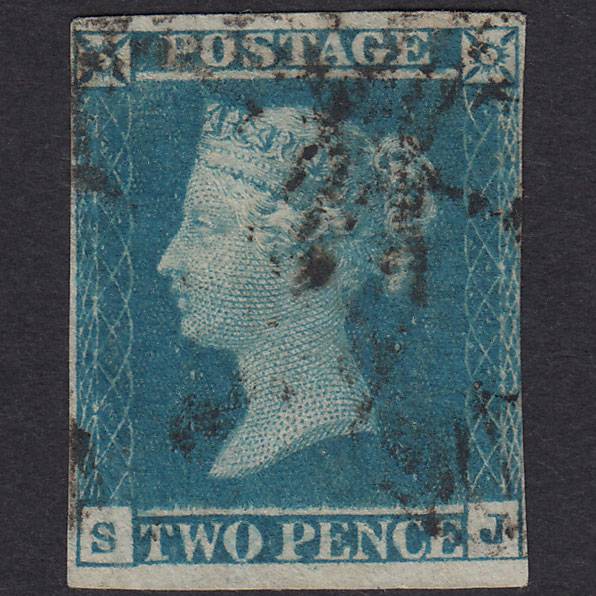 GB QV 1841 2d Pale Blue Plate 3 SG13-E1(1) SJ FU Nr 4 Margins