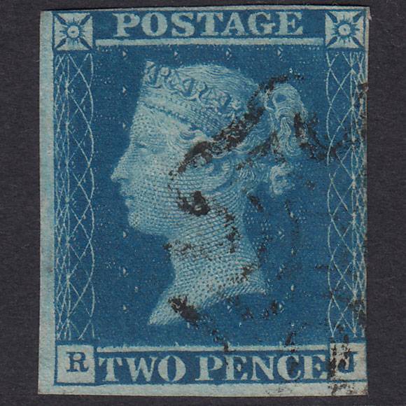 GB QV 1841 2d Blue Plate 3 SG14-E1(2) RJ FU Nr 4 Margins Maltese Cross