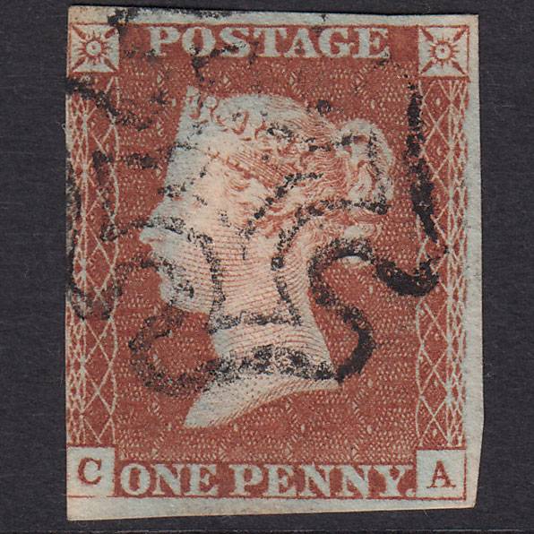 GB QV 1841 1d Red-Brown Plate 25 SG8-B1(1) CA FU 3 Margins Maltese Cross