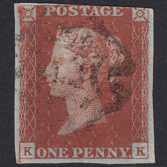 GB QV 1841 1d Red-Brown Plate 38 SG8-B1(1) KK FU 3 Margins Plymouth MX