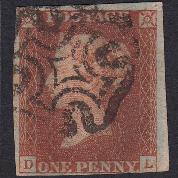 GB QV 1841 1d Red-Brown Plate 33 SG8-B1(1) DL GU 3 Margins Maltese Cross