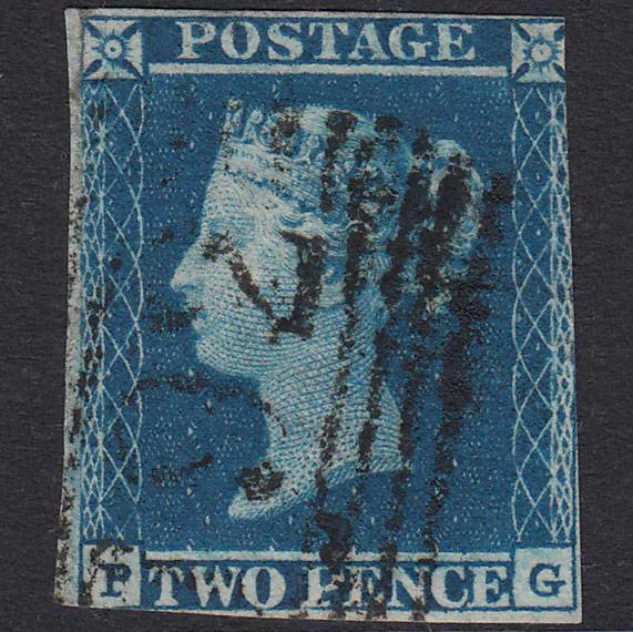 GB QV 1841 2d Blue Plate 4 SG14-E1(2) PG FU Keith 192