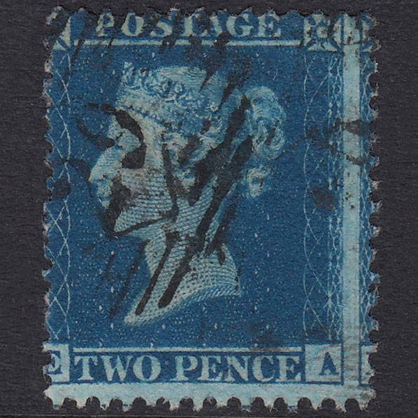 GB QV 1857 2d Blue Plate 6 SG35-F7 EA GU London IS 29 Misperf