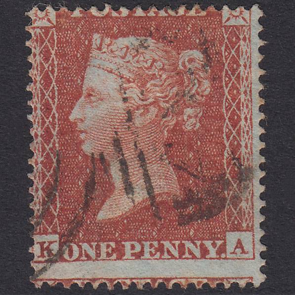 GB QV 1855 1d Red-Brown Plate 2 SG21-C4(1) KA FU Light Cancel Misperf