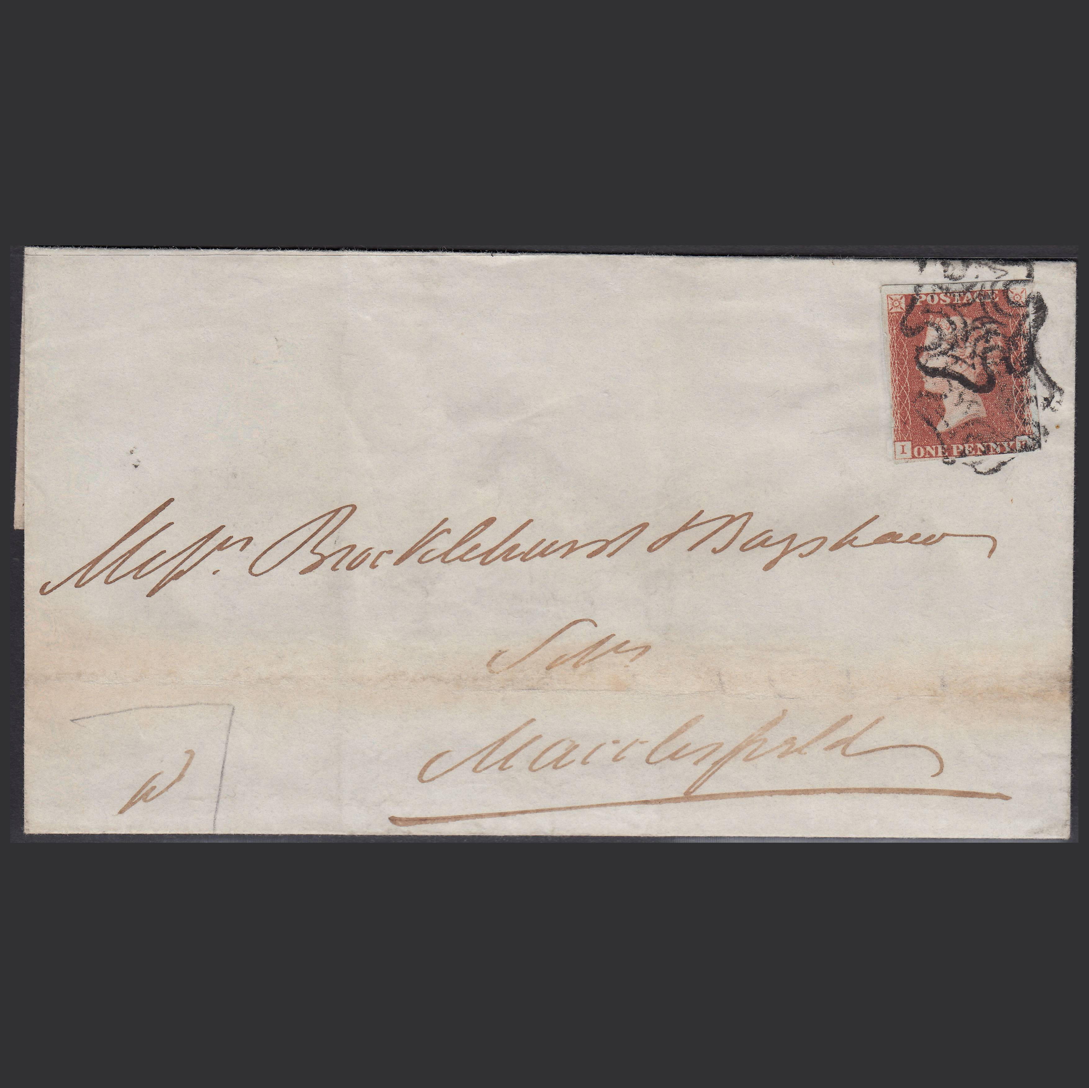 GB QV 1842 1d (Plate 23) SG8-B1(1) IE FU MX on Wrapper Leek to Manchester