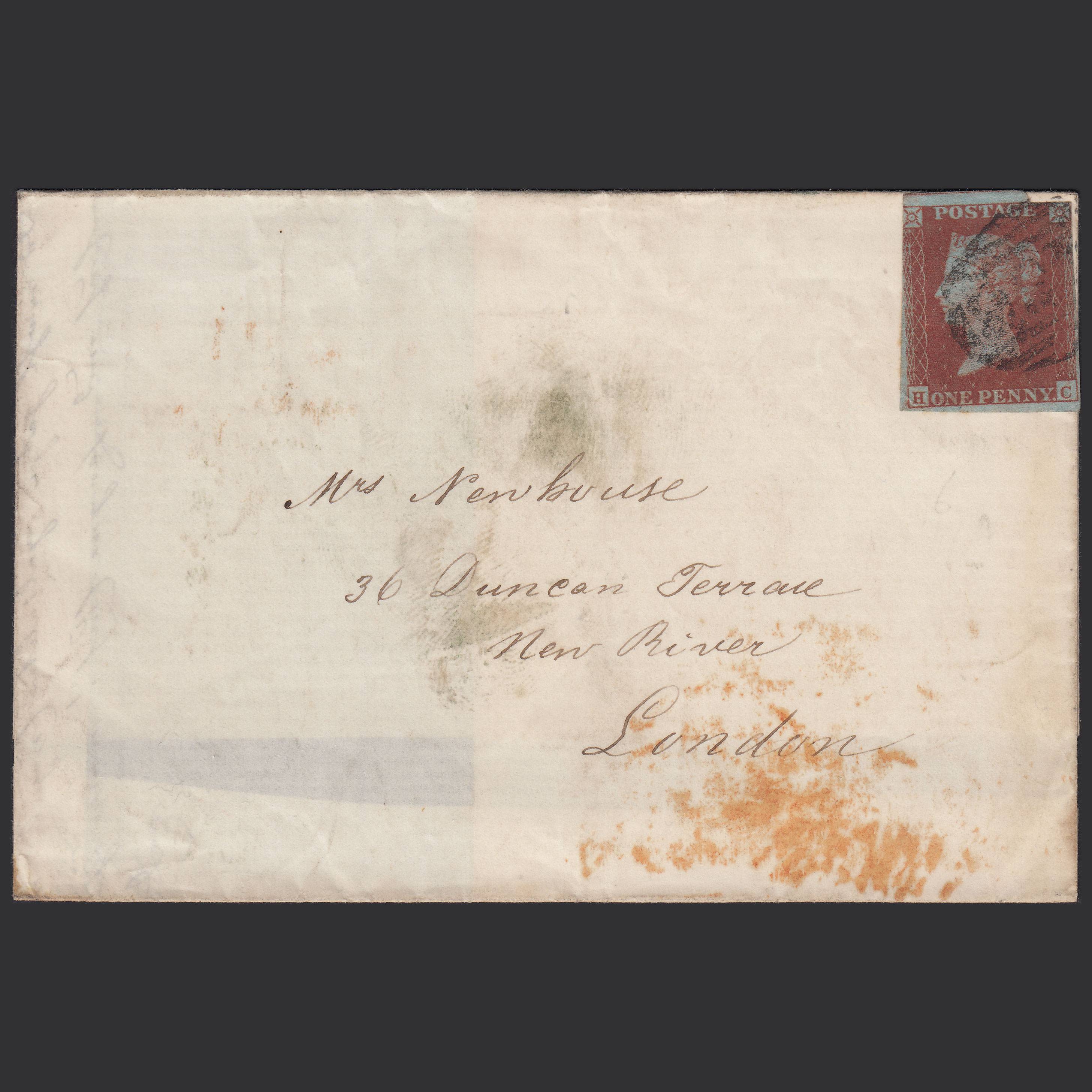 GB QV 1854 1d (Plate 176) SG8-B2(1) HC GU on 1854 Cover Liverpool to London