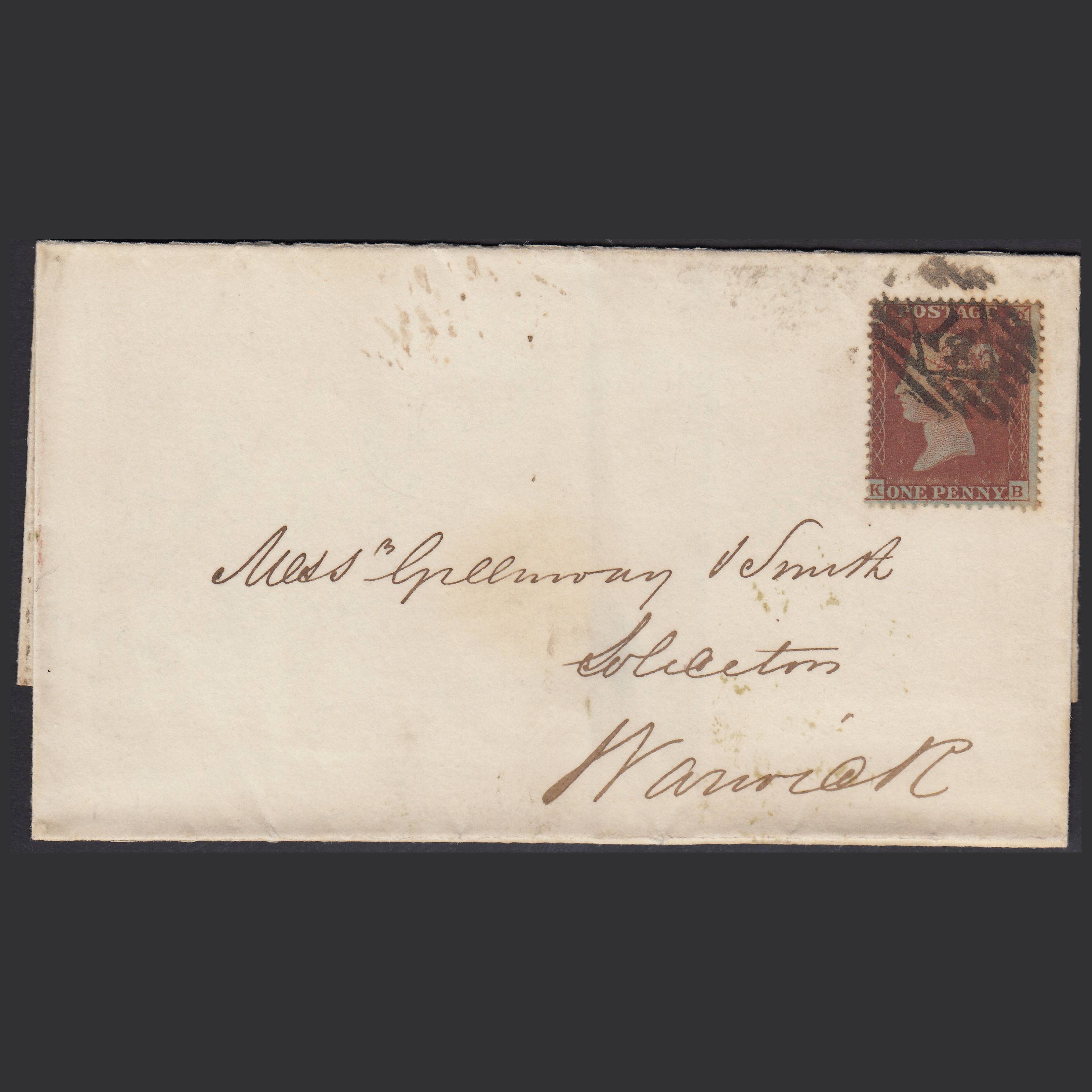 GB QV 1854 1d Red-brown (Plate 155) SG17-C1(1) KB FU London IS 14 Wrapper