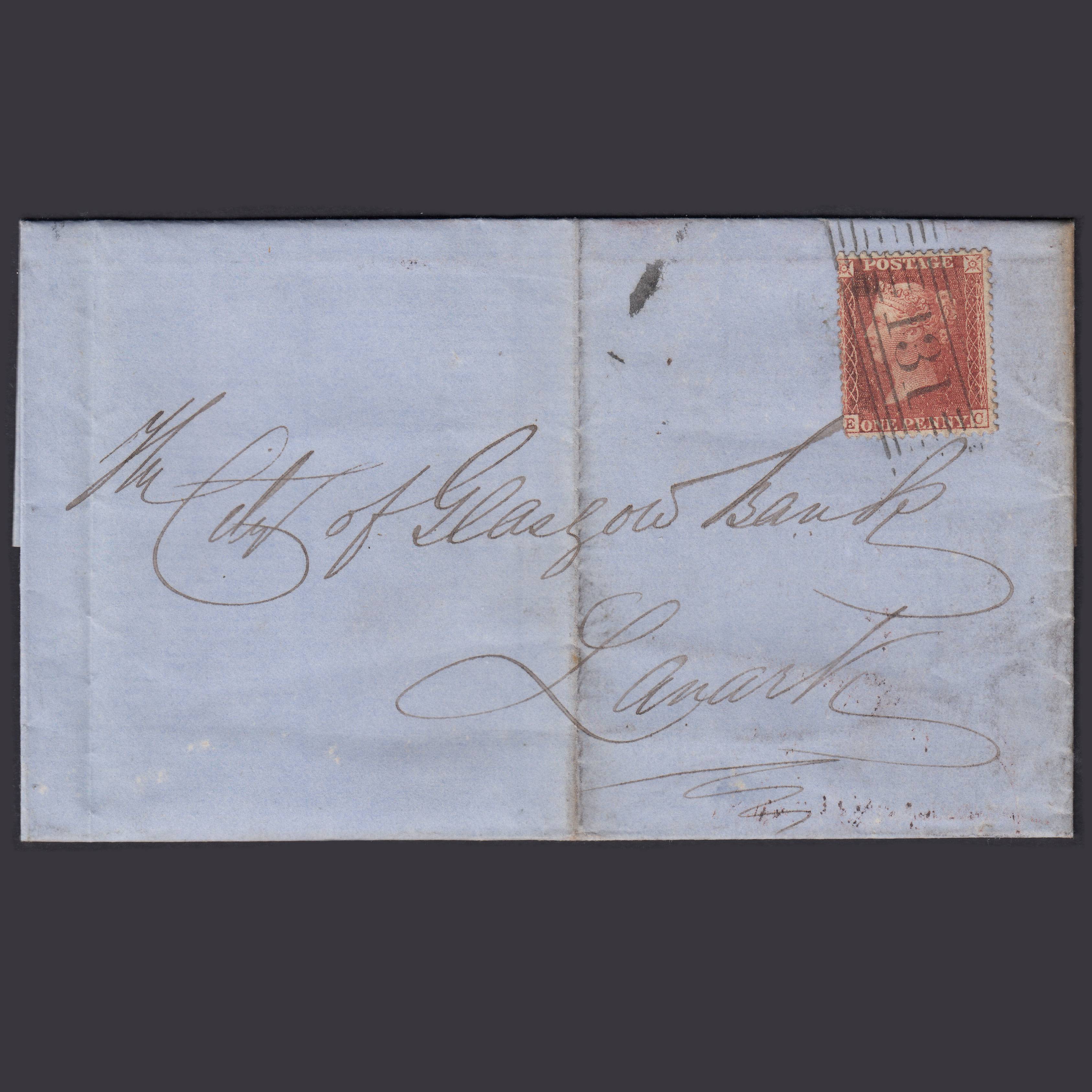 GB QV 1856 1d Red-brown (Plate 36) SG29-C8(1) EC GU Edinburgh Roller Wrapper