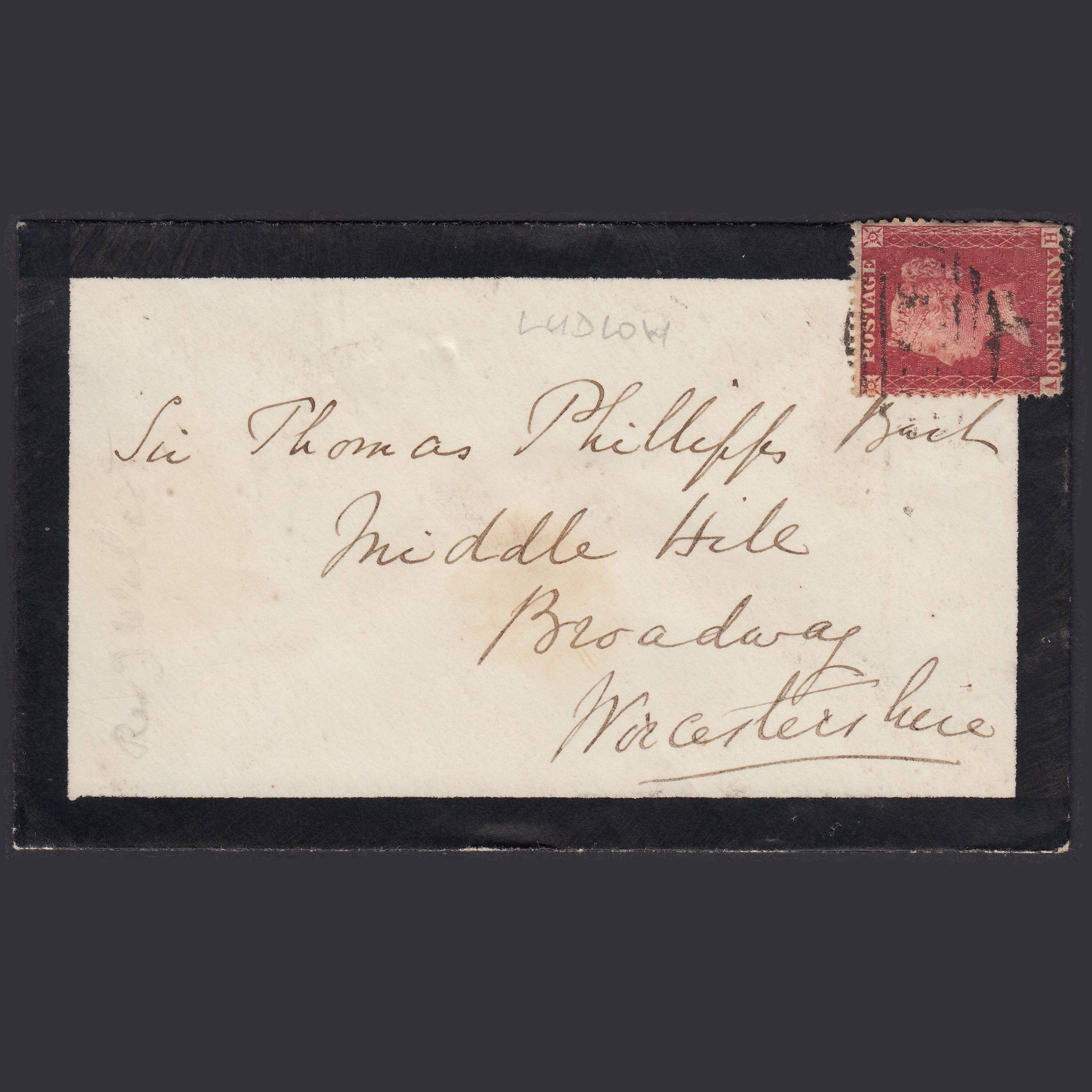 GB QV 1858 1d (Plate 55) SG40-C10(1) AH FU Missing Imprimatur Mourning Cover