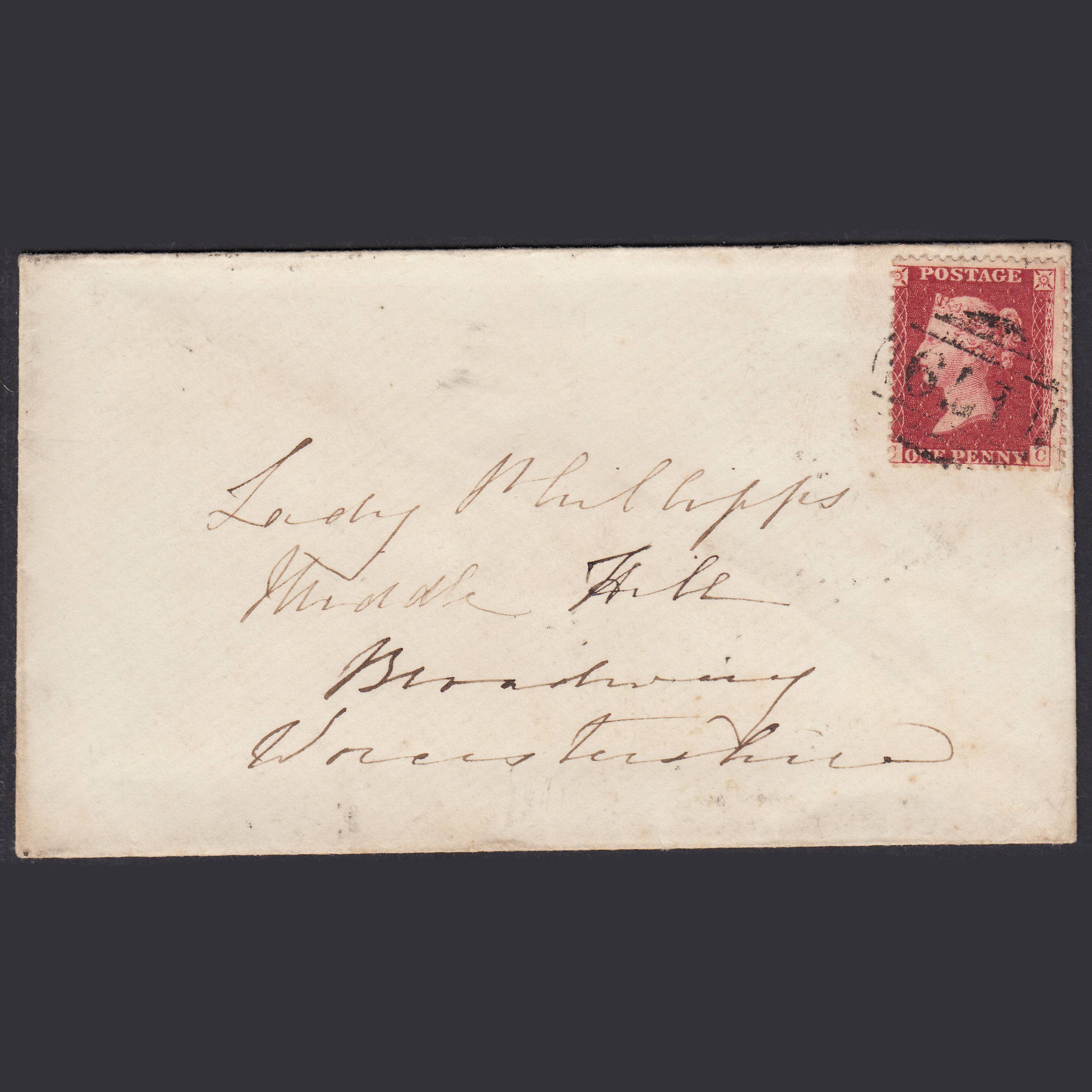 GB QV 1857 1d Rose-red (Plate 47) SGC9A(3) CC GU Ludlow to Broadway Cover