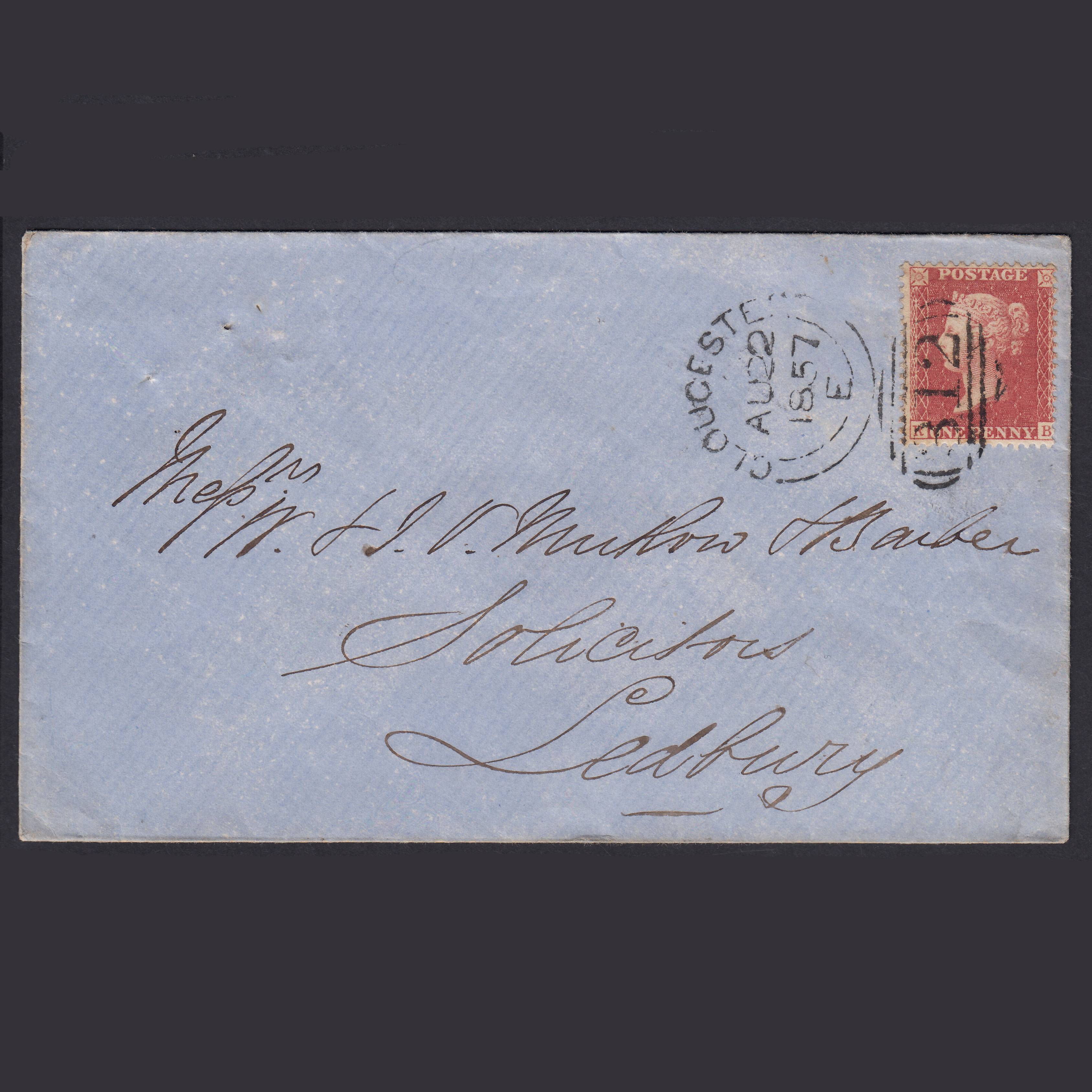 GB QV 1857 1d Rose-red (Plate 40) SGC9A(3) RB VFU Gloucester Ledbury Cover