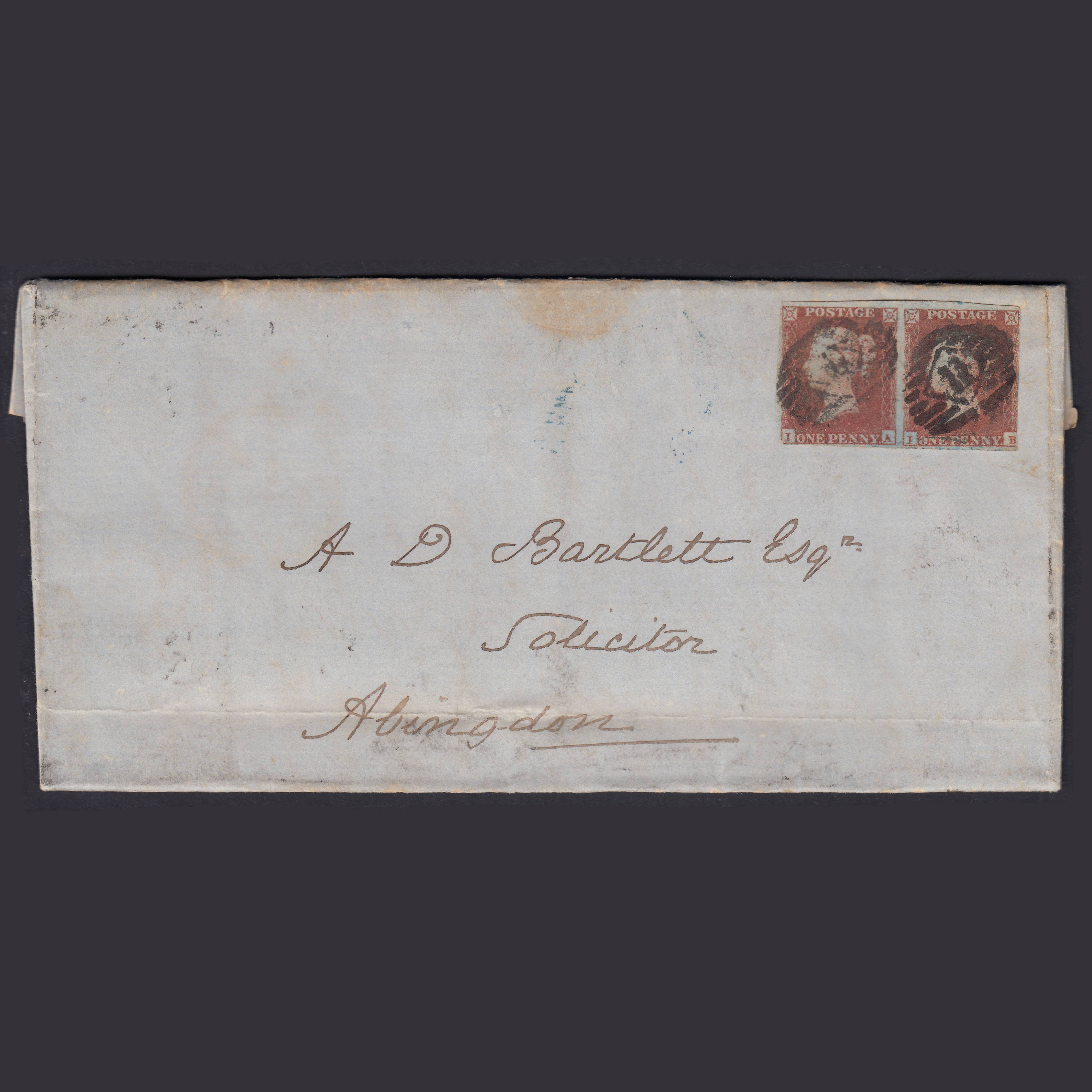 GB QV 1851 1d (Plate 103) SG8-B1(1) IA-IB GU Pair Entire London to Abingdon