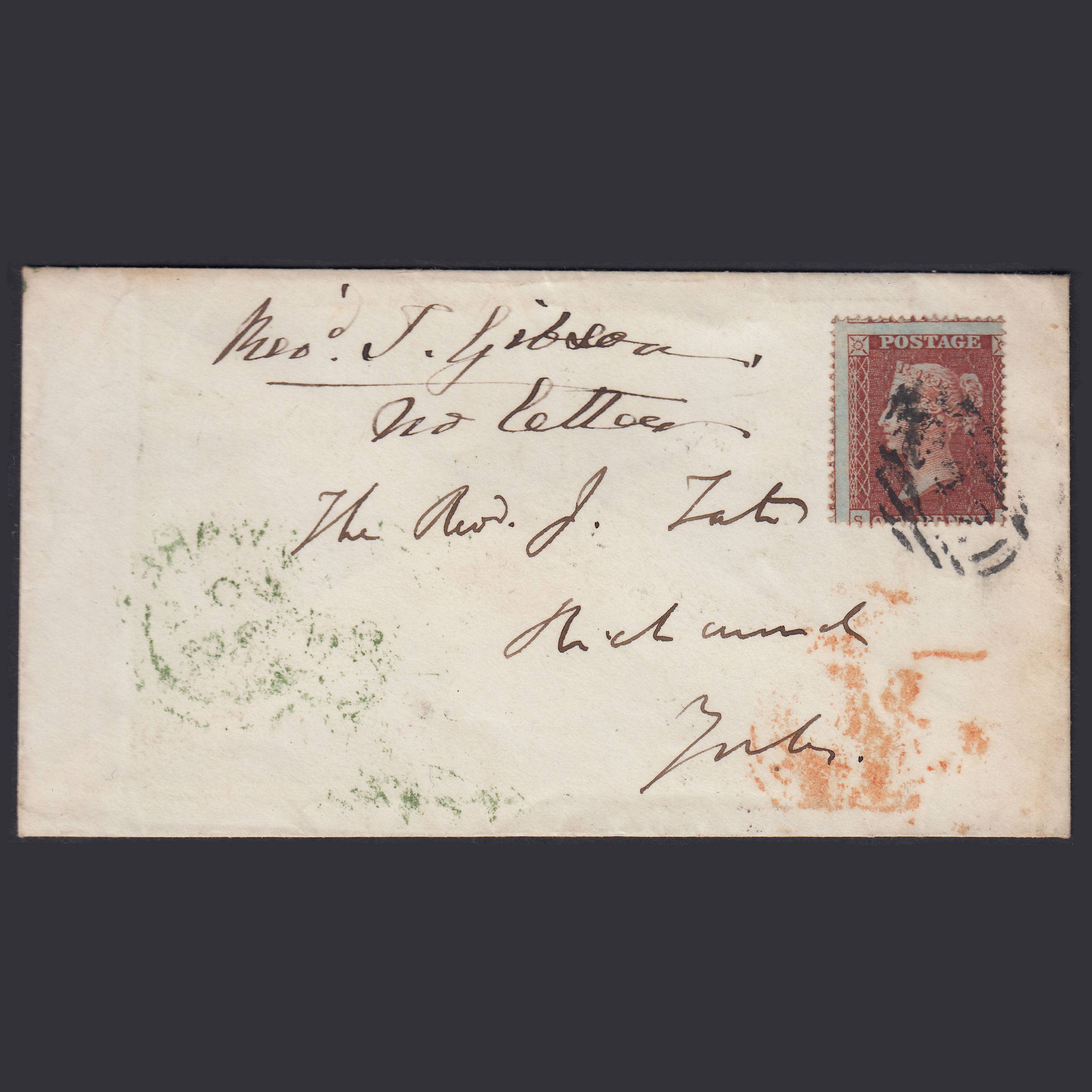 GB QV 1855 1d Plate 1 SG21-C4(1) SE GU Cover to Richmond Yorkshire