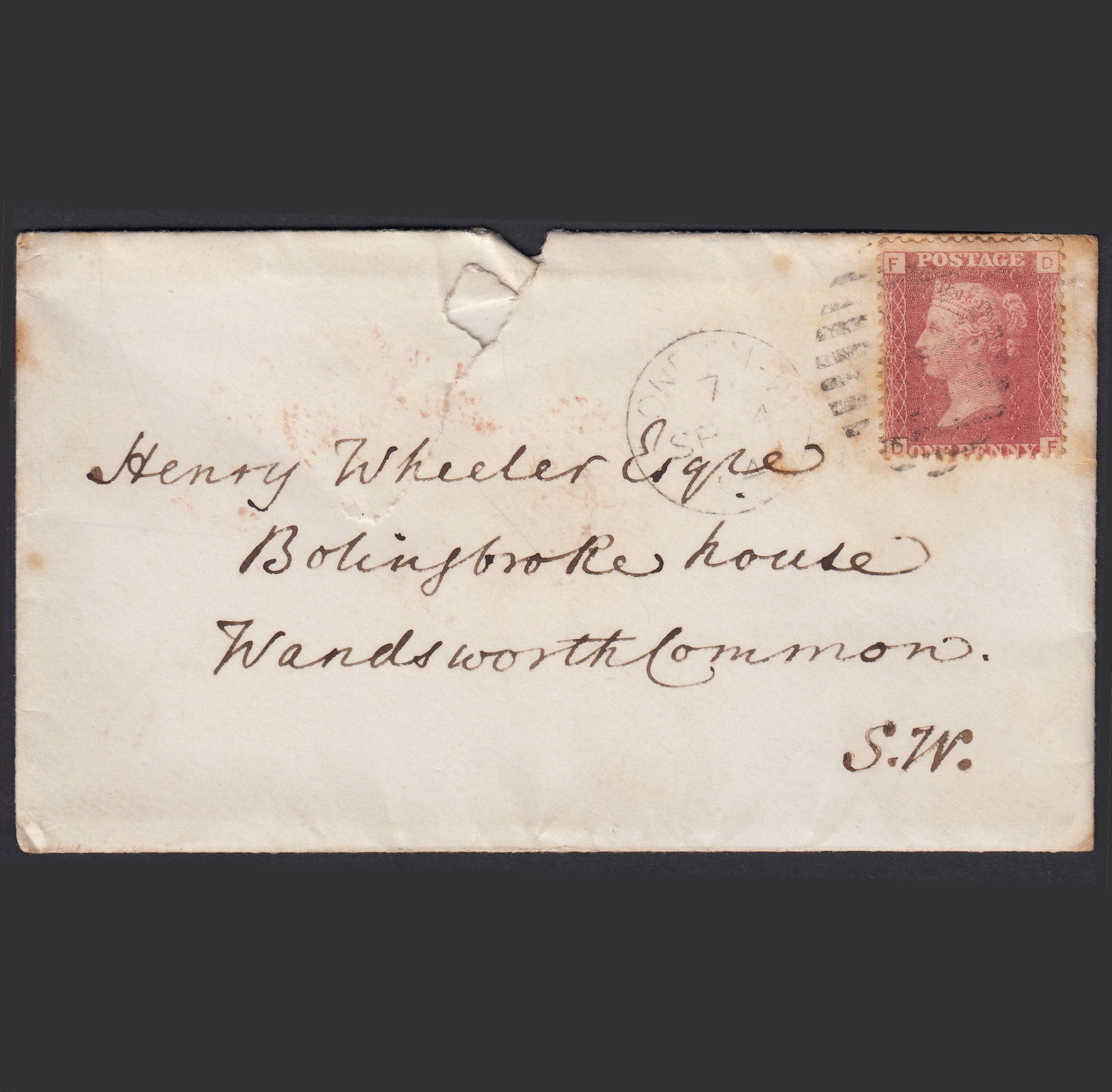 GB QV 1864 1d Rose-red (Plate 71) SG43-G1(1) DF PU Wandsorh Common Cover
