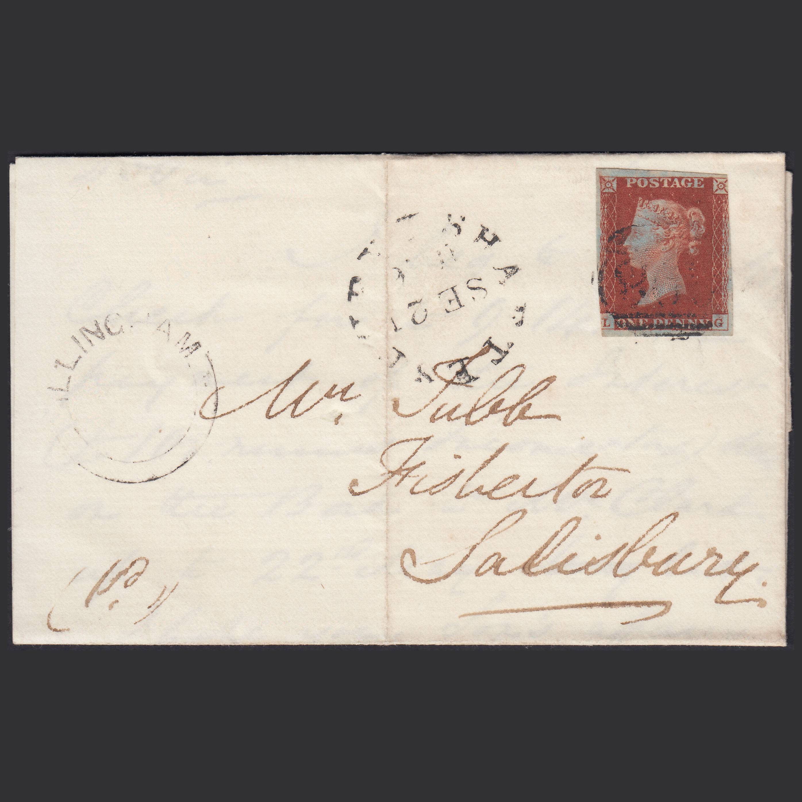 GB QV 1846 1d (Plate 67) SG8-B1(1) LG GU Shaftesbury 698 to Salisbury Entire