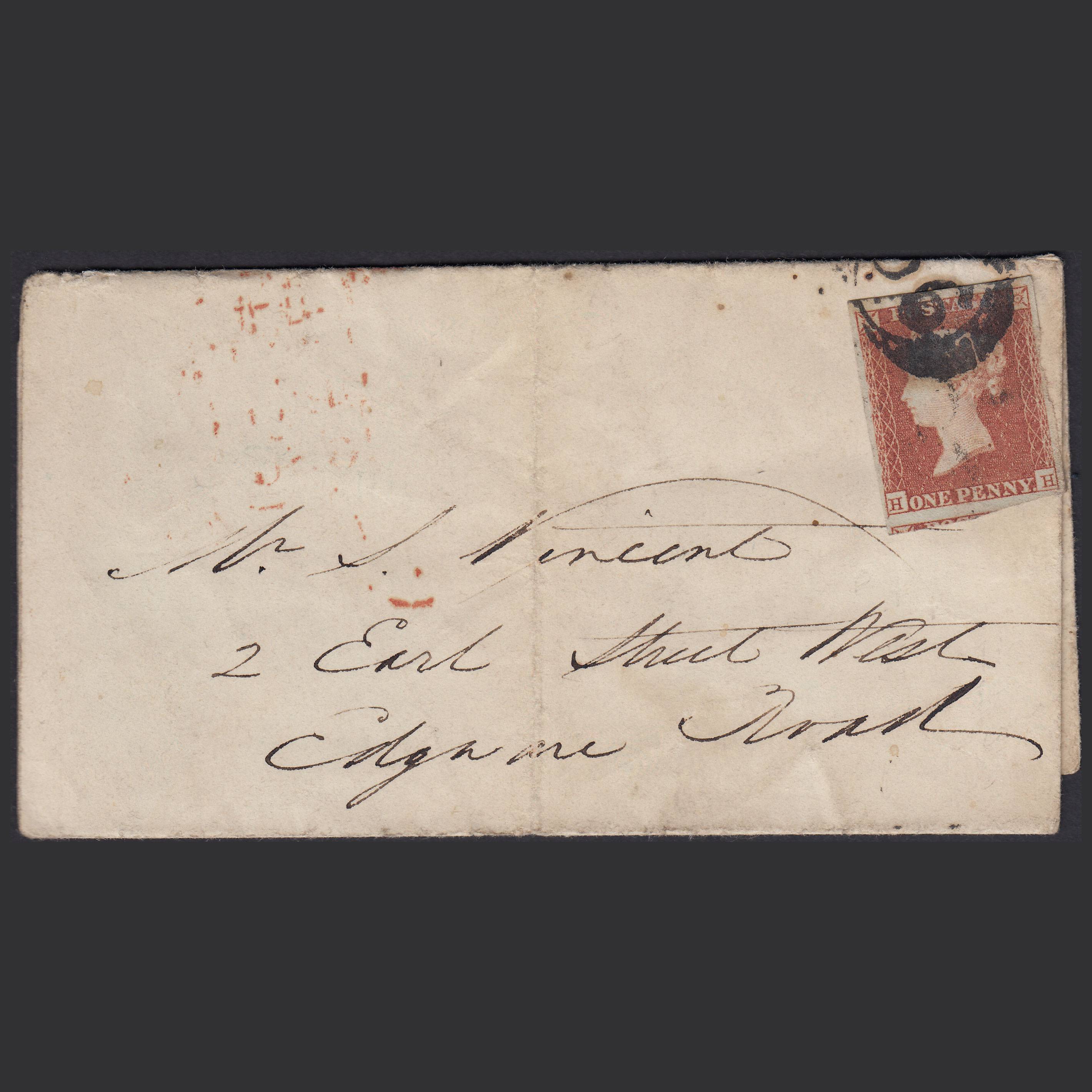 GB QV 1850 1d (Plate 93) SG8-B1(1) HH GU Missing Imprimatur 4M London Entire