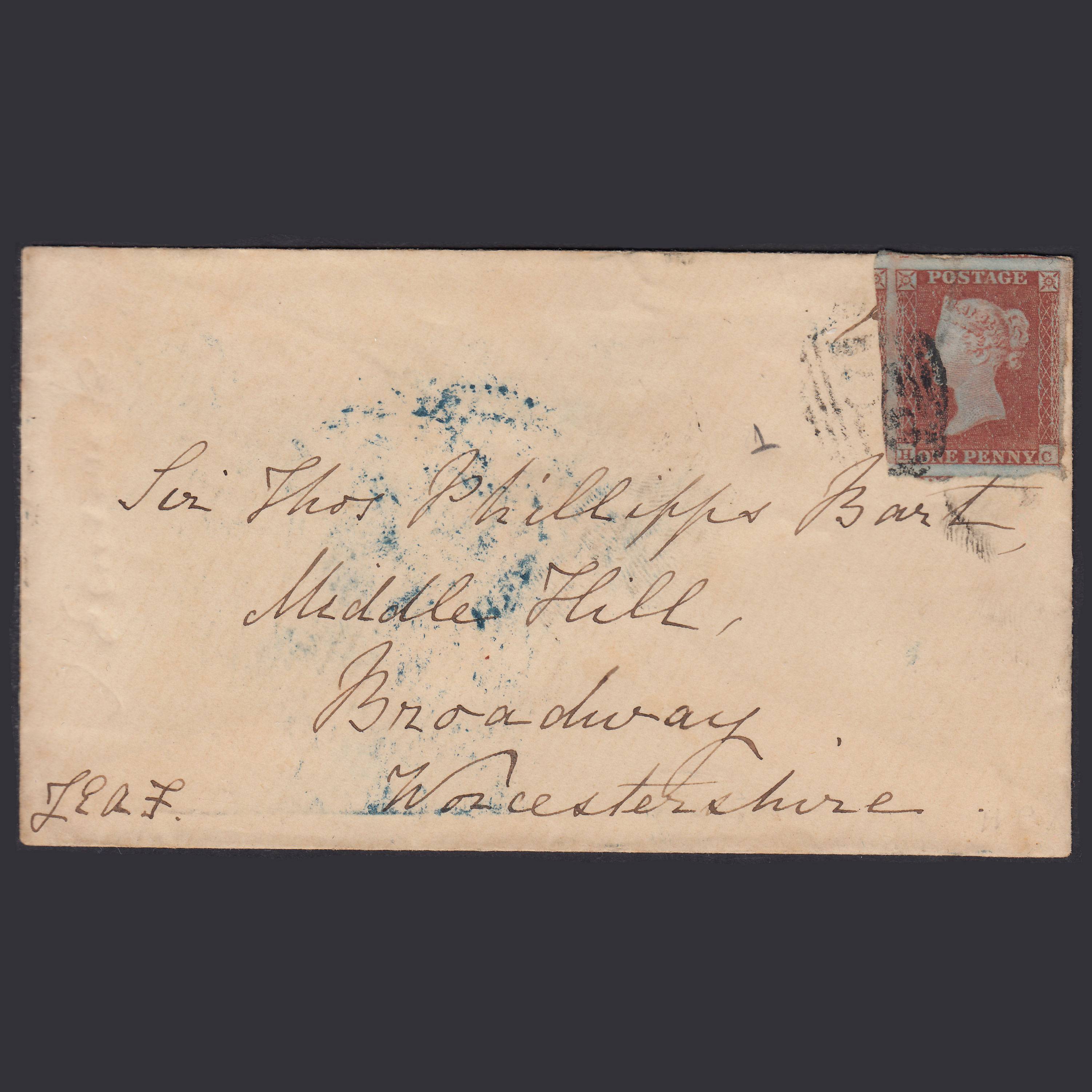 GB QV 1852 1d Pl 125 SG8-B1(1) HC GU 4M Sir Thomas Phillips Cover