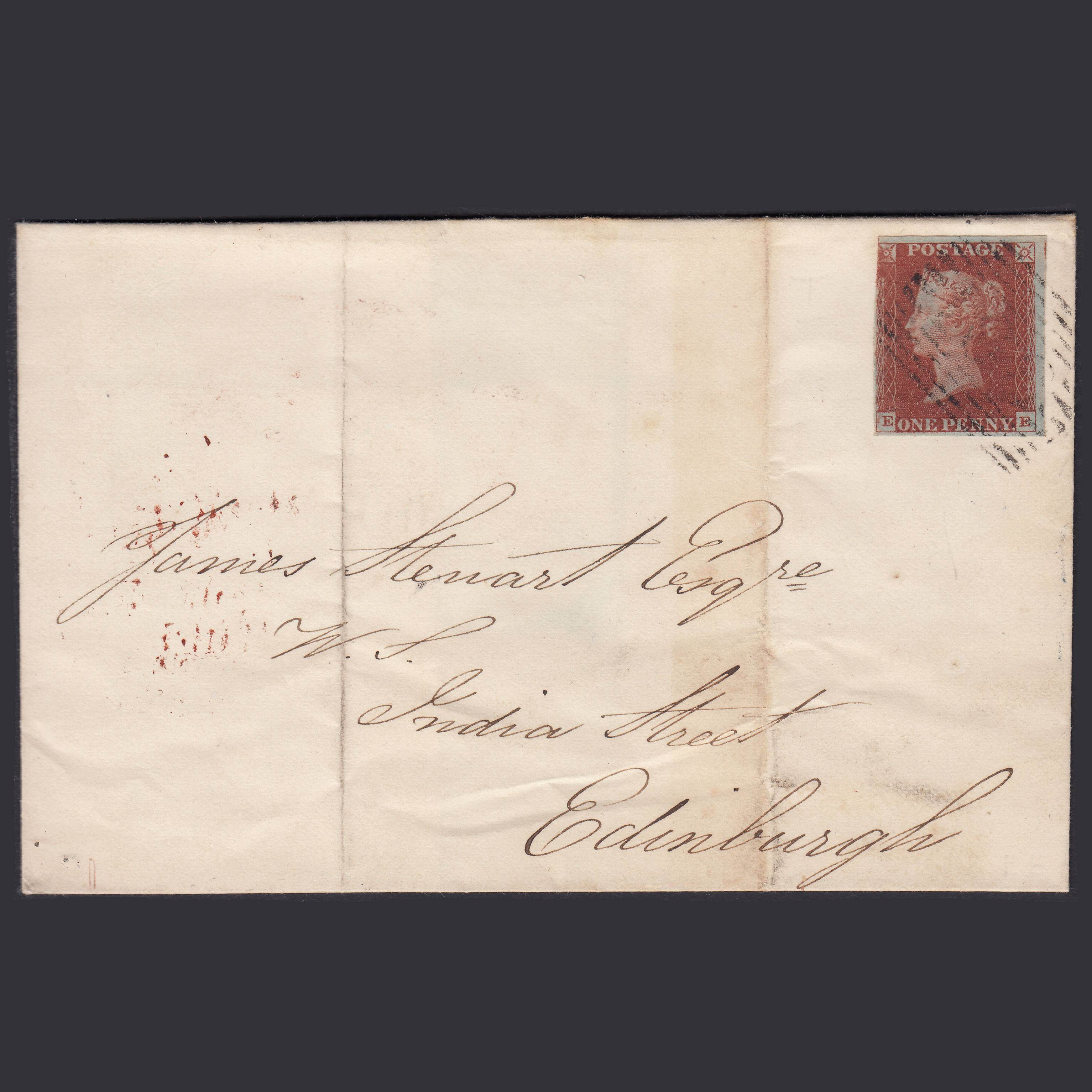 GB QV 1845 1d Plate 60 SG8-B1(1) EE GU 3M Dumfries to Edinburgh Wrapper