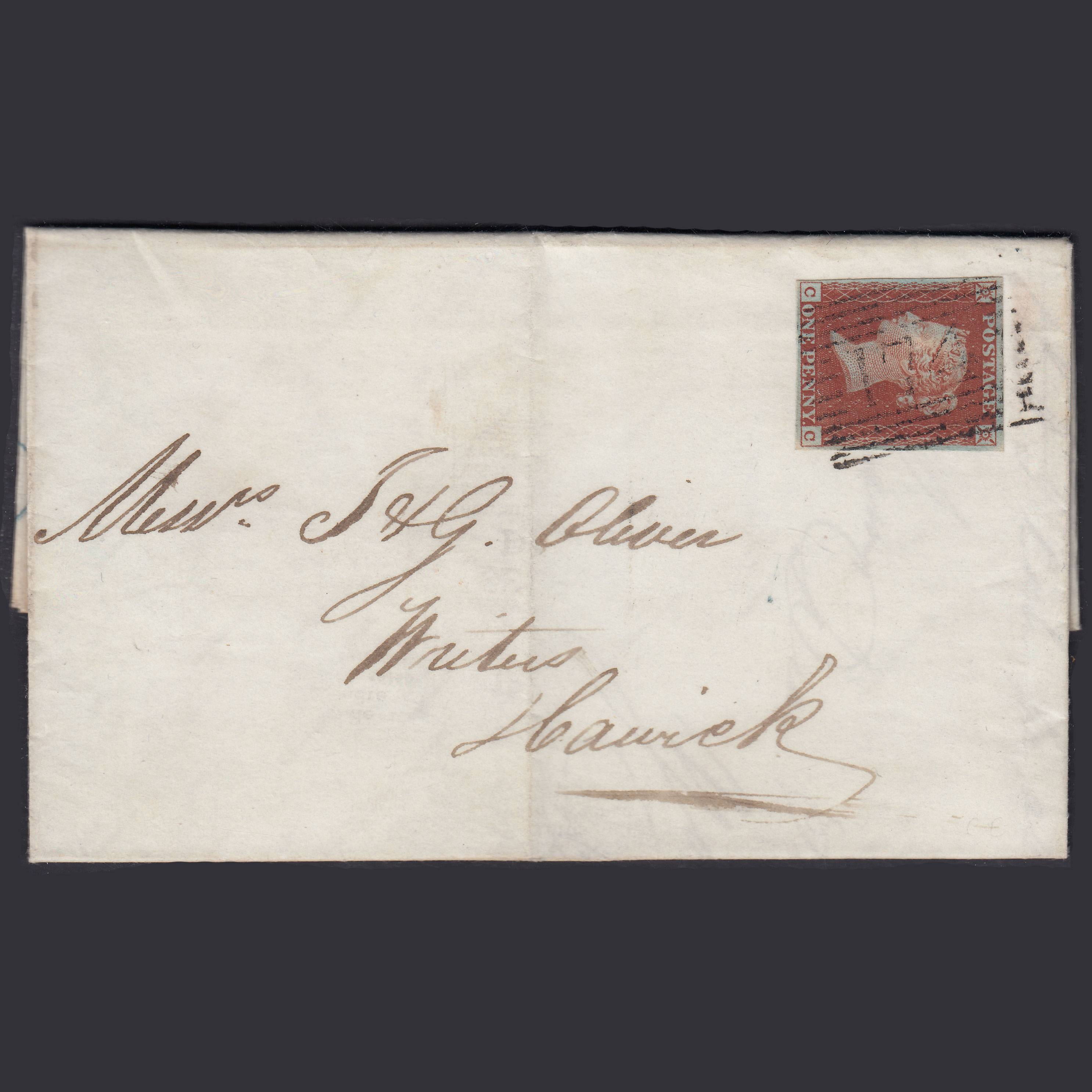 GB QV 1845 1d Pl 54 SG8-B1(1) CC VFU 4M Hawick 174 S & G Oliver Entire