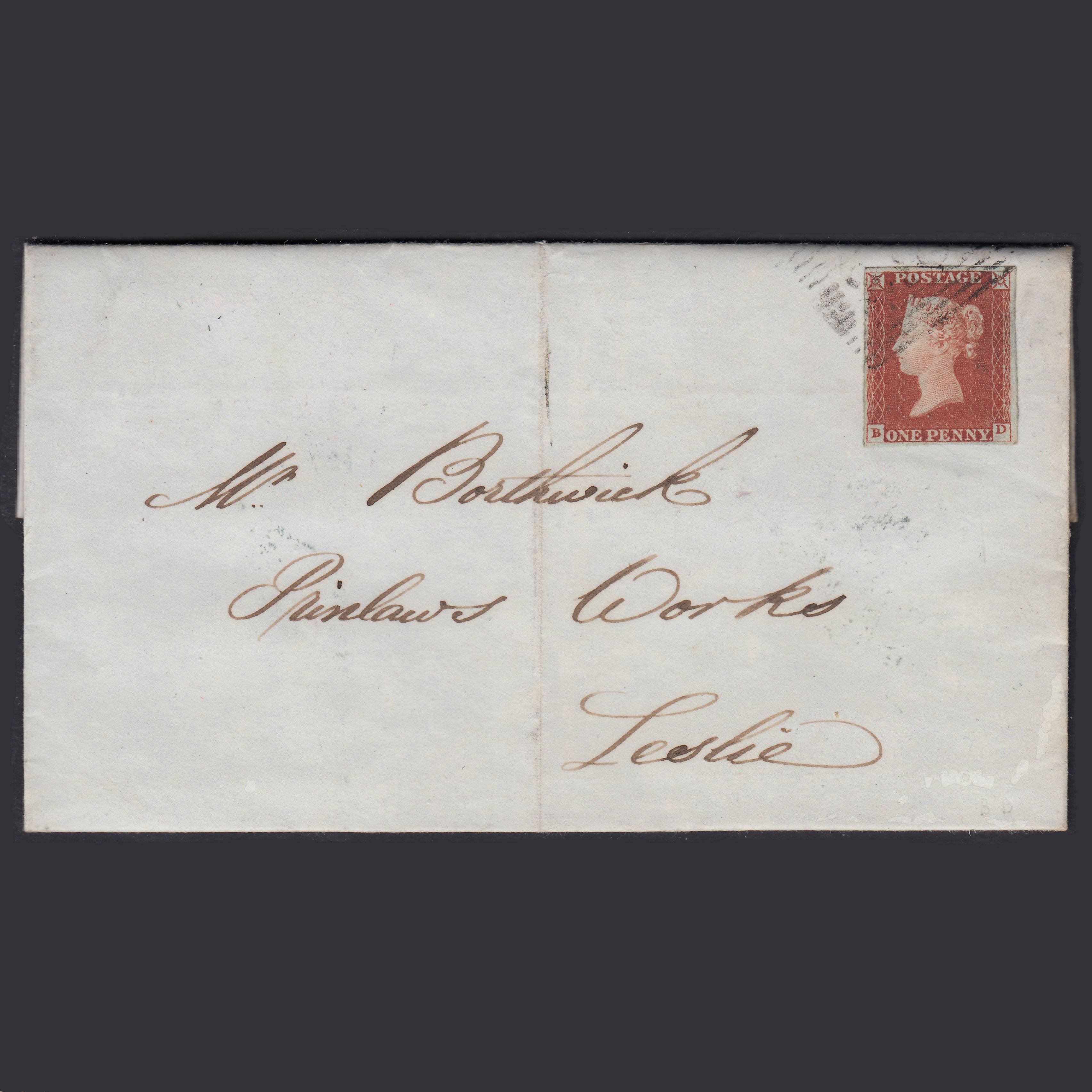 GB QV 1847 1d Pl 70 SG8-B1(1) BD VFU 4M Kirkcaldy Leslie Prinlaws Entire