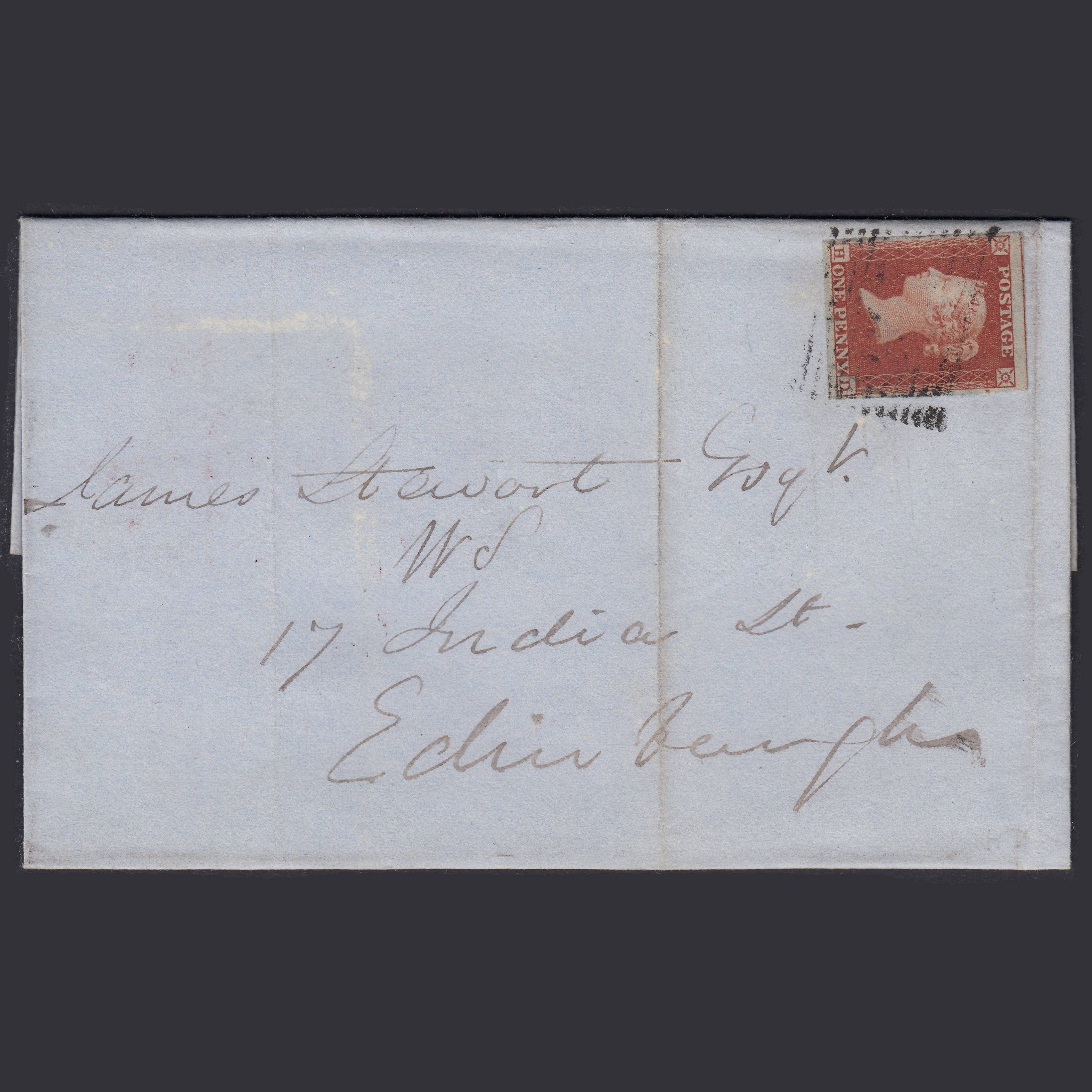 GB QV 1852 1d Pl 150 SG8-B2(1) HD FU 4M Entire James Stewart Edinburgh