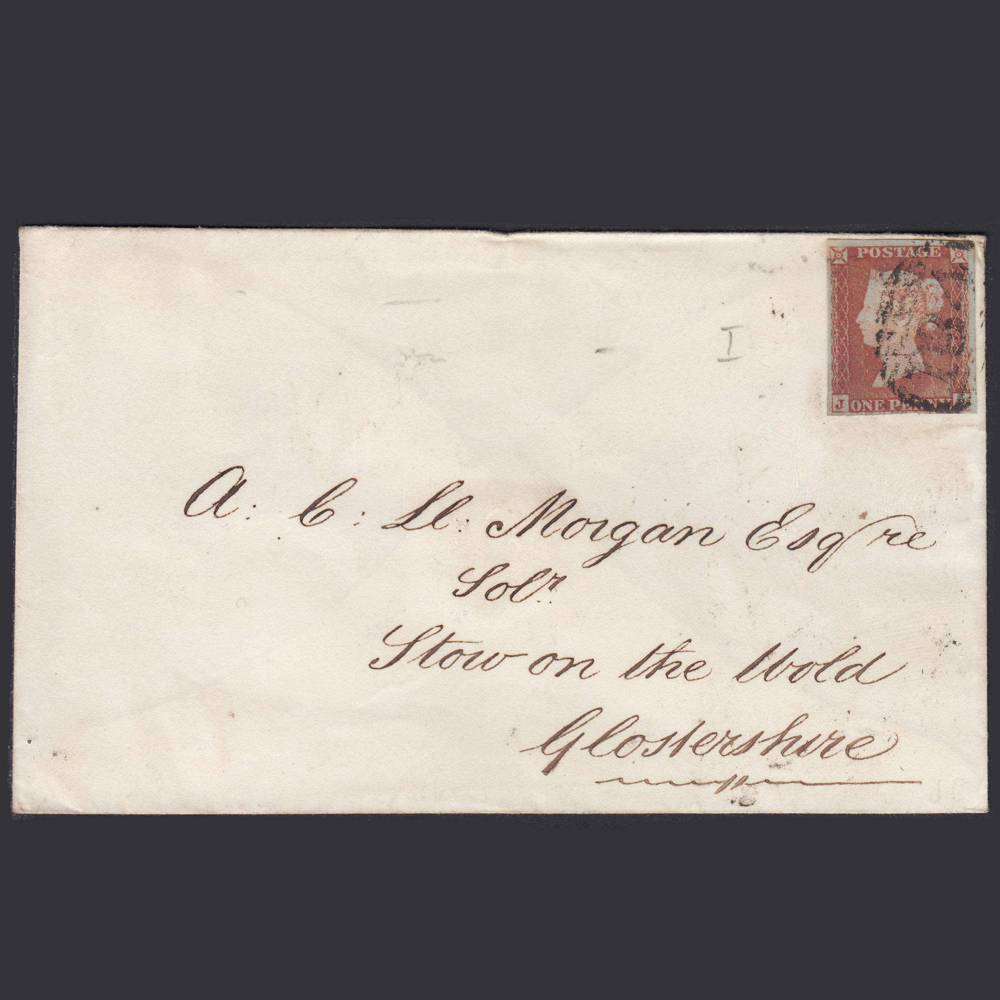 GB QV 1848 1d Pl 68 SG8-B1(1) JC GU 4M Bristol Stow on the Wold Cover