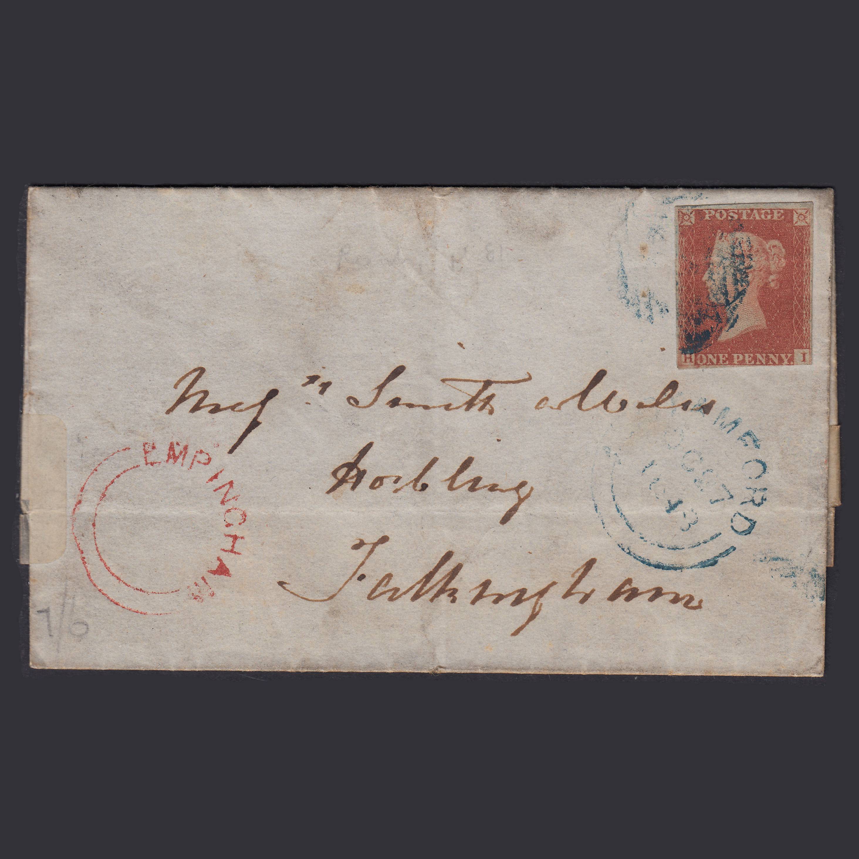 GB QV 1841 1d Pl 81 SG8-B1(1) HI Blue Stamford Wrapper Well Travelled 