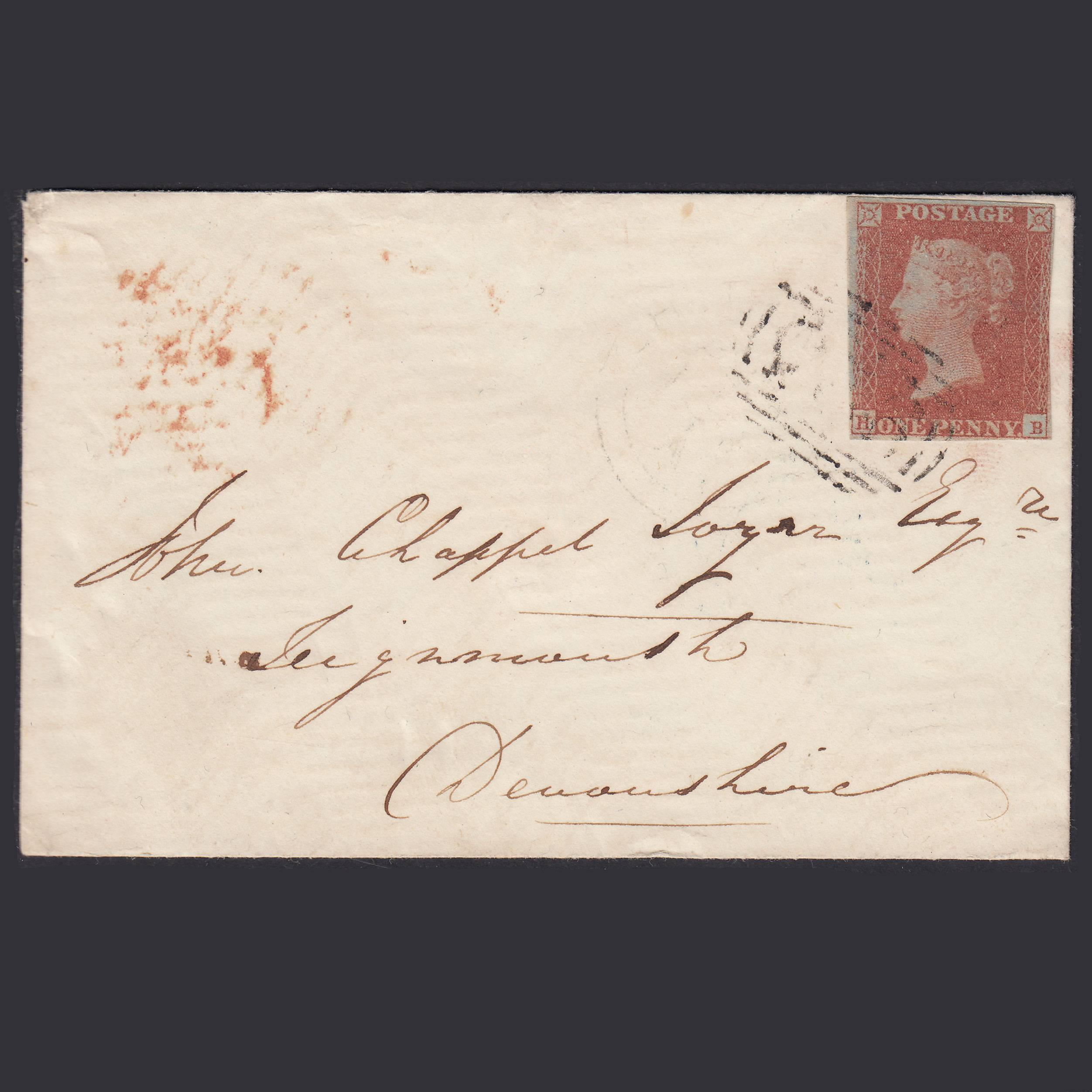 GB QV 1851 1d Plate 124 SG8-B1(1) HB FU Nr 4M Wymondham Teignmouth Cover