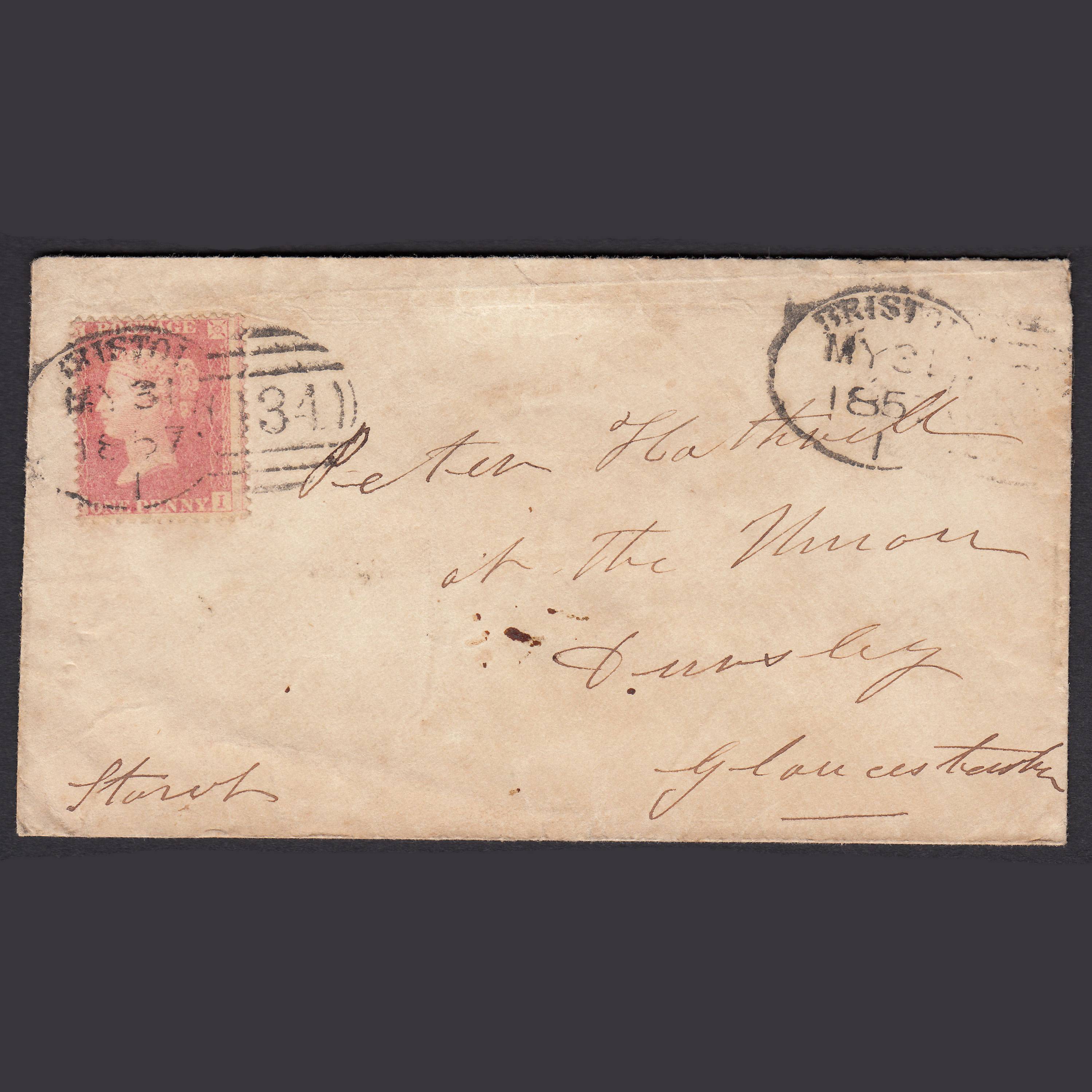 GB QV 1857 1d Pale Rose Plate 37 SGC9A(1) TI FU Bristol 134 Spoon Cover