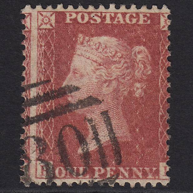 GB QV 1857 1d Rose-red SG40-C10(1) FU Large Misperf
