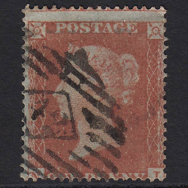 GB QV 1854 1d Red-brown (Plate 166) SG17-C1(1) NI GU London IS 42 Misperf