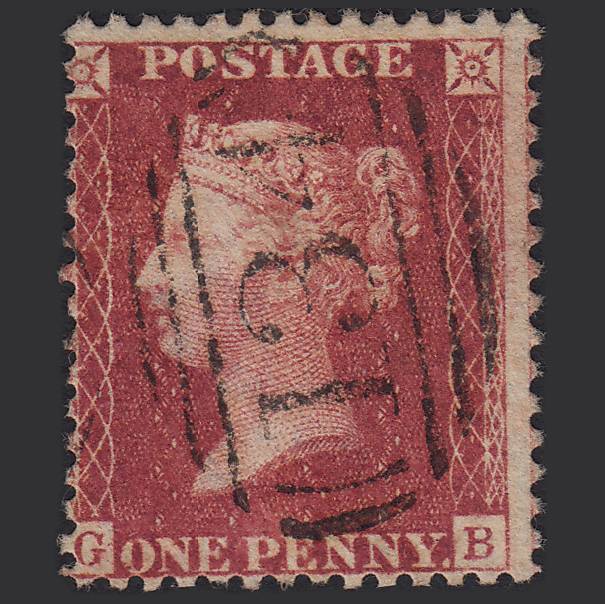 GB QV 1857 1d DP Rose-red (Plate 34) SG41-C10(4) GB FU Bristol 134 Misperf