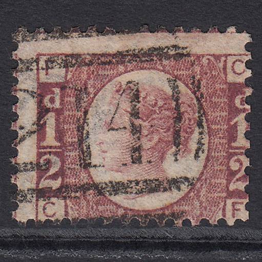 GB QV 1870 1/2d Rose-red (Plate 1) SG48-G4 CF FU Cullompton 214 Large Misperf