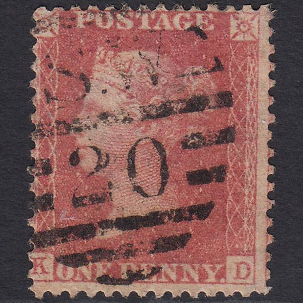 GB QV 1857 1d Pale Rose (Plate 55) SG39-C10(3) KD FU London D&S SW20 Misperf