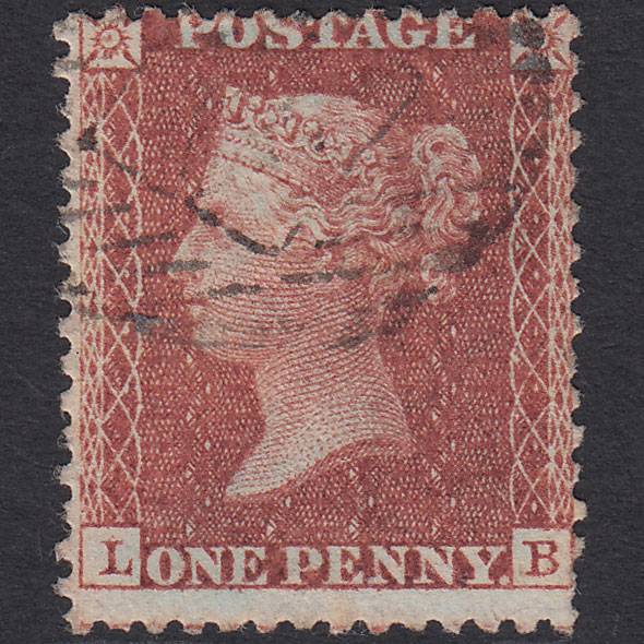 GB QV 1856 1d Red-brown (Plate 32) SG29-C8(1) LB FU London IS Cancel Misperf